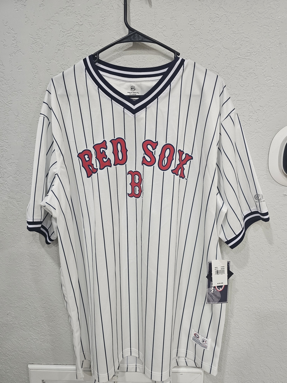 Boston Red Sox Jersey Men’s 2XL True Fan MLB White Blue Pinstripe NWT